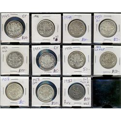 1945 50¢, 1946, 1949, 1950 Des, 1950 No Des, 1951, 1952, 1953 LD NSF, 1958, 1958 Dot & 1982 Type 2. 