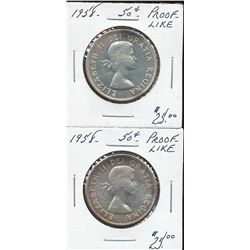 1958 50¢ PL.  Lot of 2 coins graded by B. Armstrong.