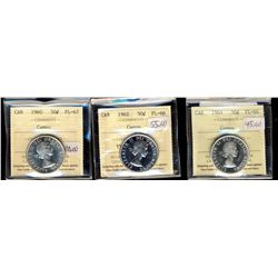 1960 50¢ PL67, 1962 & 1964 PL66.  Lot of 3 ICCS coins all with Cameo designations.