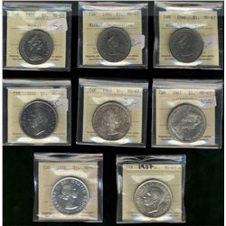 1937 $1, 1958, 1952, 1960, 1967, 1978, 1982 & 1984 Nickel J Cartier ICCS MS63.  Lot of 8 coins.