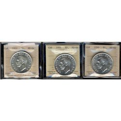 1950 $1, 1951 & 1952 ICCS MS64.  Lot of 3 coins.