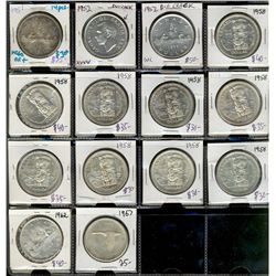 1951 $1, 1952(2), 1958(9), 1962 & 1967.  Lot of 14 pcs MS60 and better.