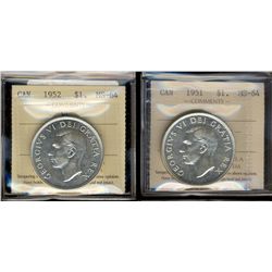 1951 $1 & 1952 ICCS MS64.  Lot of 2 coins.