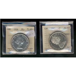 1956 $1 & 1965 LgBlt ICCS PL65.  Lot of 2 coins with 1965 designated cameo.