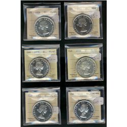 1956 $1, 1958(2), 1960 & 1961(2) ICCS PL65.  Lot of 6 coins with some Cameo to Hvy Cam issues.