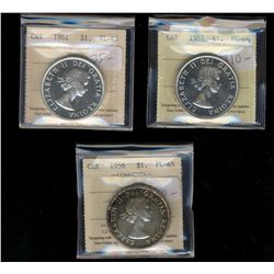 1956 $1, 1961 PL65 & 1961 PL66.  Lot of 3 ICCS graded coins.