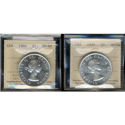 1957 $1 & 1960 ICCS MS64.  Lot of 2 coins.