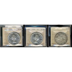 1957 $1, 1959 Cameo & 1960 ICCS MS64.  Lot of 3 coins.
