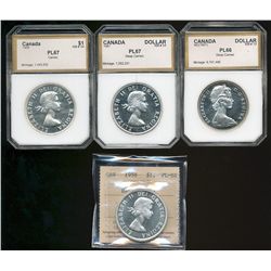 1958 $1 ICCS PL66 Hvy Cameo, PCI graded 1959, 1967 PL67 & 1967 PL66.  Lot of 4 PL coins.
