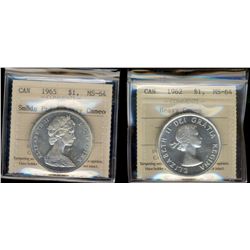 1962 $1 & 1965 SmBds Ptd ICCS MS64 Heavy Cameo.