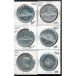 1950 $1 Arn 1951 SWL, 1955 Arn, 1962, 1963 & 1964.  Lot of 6 pcs EF or better.