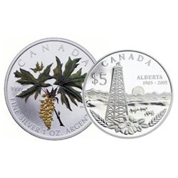 RCM Lot;  includes 2005 $5 Proof Coloured Maple Leaf & Alberta's Centennial issue.  Tax Exempt