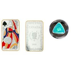 RCM Lot;  includes 2008 $15 Queen of Spades Playing Card (2nd coin in series) & Silver Triangle Milk