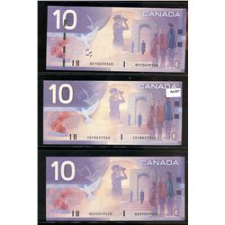 2002 $10 BC-63b #FEF8622344, BC-63c #BER9049420 & 2004 BC-68a #BEY0639360.  Lot of 3 Crisp UNC notes