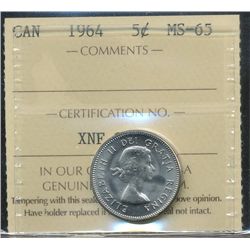 1964 5¢ ICCS MS65.  Gem lustre.
