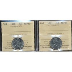 1970 5¢ & 1971 ICCS MS65.  Lot of 2 gem issues.
