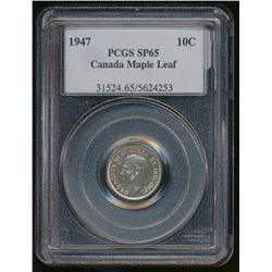 1947 10¢ PCGS SP-65; Maple Leaf.