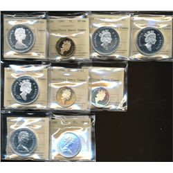 $1 Proof singles 1983 PF66, 1996 PF67, 1997 Hockey & 2002 Accession both PF67, also includes 1996 Lo