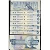 Image 1 : 1986 $5 BC-56b.  Lot of 35 notes with various prefix letters. EF to UNC with exception of 2 notes VG