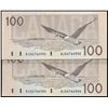 Image 1 : 1988 $100 BC-60a #BJD6766904/905 CCGS Gem UNC67.  Lot of 2 notes technically Super Gem UNCs.