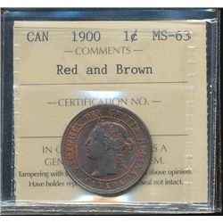 1900 1¢ ICCS MS63RB.  Attractive lustre.