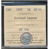 Image 1 : 1909 5¢ Ptd Lvs ICCS AU55.  Scarce variety.