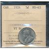 Image 1 : 1924 5¢ ICCS MS63.  Lustrous example.