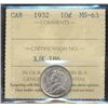Image 1 : 1932 10¢ ICCS MS63.  Well struck and lustrous coin.
