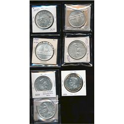 1935 $1 Dbl XXV, 1939(2), 1946, 1950 Arnp, 1950, 1951(4) & 1952.  Lot of 11 coins EF to UNC, include