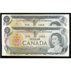 1973 $1 BC-46a-i #ALM0974365 & BC-46b #ALM7445460.  Lot of 2 notes both EF, one with pinhole.