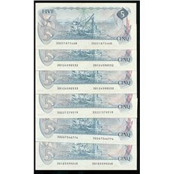 1979 $5 BC-53a Lot; includes 6 Crisp UNC pcs.