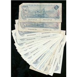 1979 $5 BC-53 Lot;  includes 22 notes with various signatures.  VG to EF.