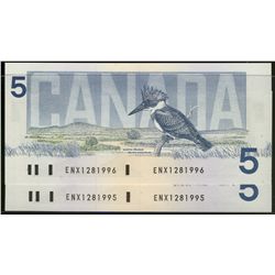 1986 $5 BC-56aA #ENX1281995/996.  Lot of 2 consecutive issues.  CH UNC issue.