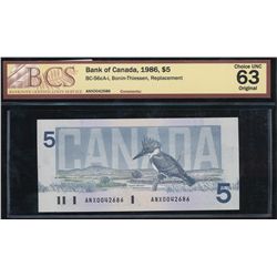 1986 $5 BC-56cA-i #ANX0042686,  BCS CUNC-63 Original.