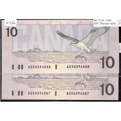 1989 $10 BC-57aA #ADX4396087/088.  Lot of 2 consecutive notes in Choice UNC Condition
