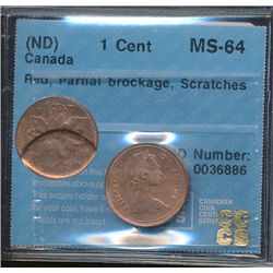 Error Lot;  includes undated 1¢ with Partial bockerage, CCCS MS64RD.  Designated with scratch
