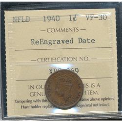 Nfld 1940 1¢ re-eng ICCS VF30.