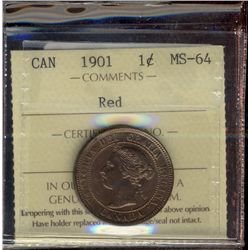 1901 1¢ ICCS MS64RD.  85% red with lustre.