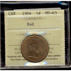 1904 1¢ ICCS MS63RD.  80% red with strong lustre.