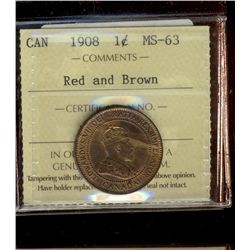 1908 1¢ ICCS MS63RB.