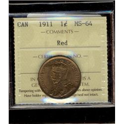 1911 1¢ ICCS MS64RD.