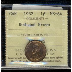 1932 1¢ ICCS MS64RB.