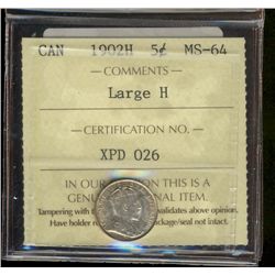 1902H 5¢ LgH ICCS MS64.  Lustrous gold eye appeal.