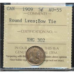 1909 5¢ RL, Bow Tie ICCS AU55.