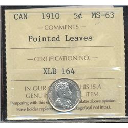 1910 5¢ Ptd Lvs ICCS MS63.