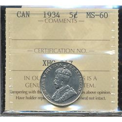1934 5¢ ICCS MS60.