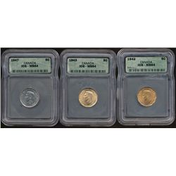 1942 Tom 5¢, 1943 & 1947 all ICG MS64.  Lot of 3 coins.