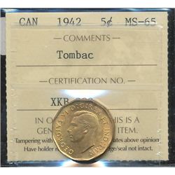 1942 5¢ Tombac ICCS MS65.