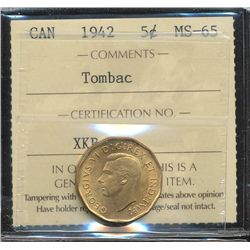1942 5¢ ICCS MS65.  Tombac issue.
