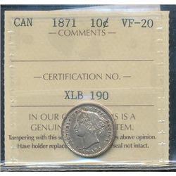 1871 10¢ ICCS VF20.